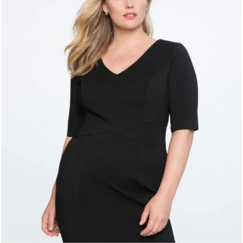 Eloquii NWT Black 9 to 5 Stretch Work Career Dress Gold Zip (14)